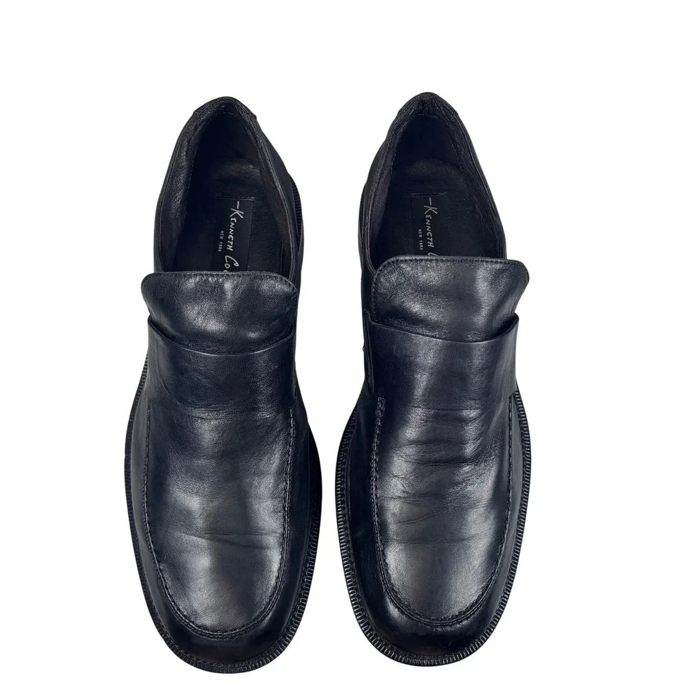 VTG Kenneth Cole Loafers Black Leather Slip On Square Toe ITALY Classic Sz 12